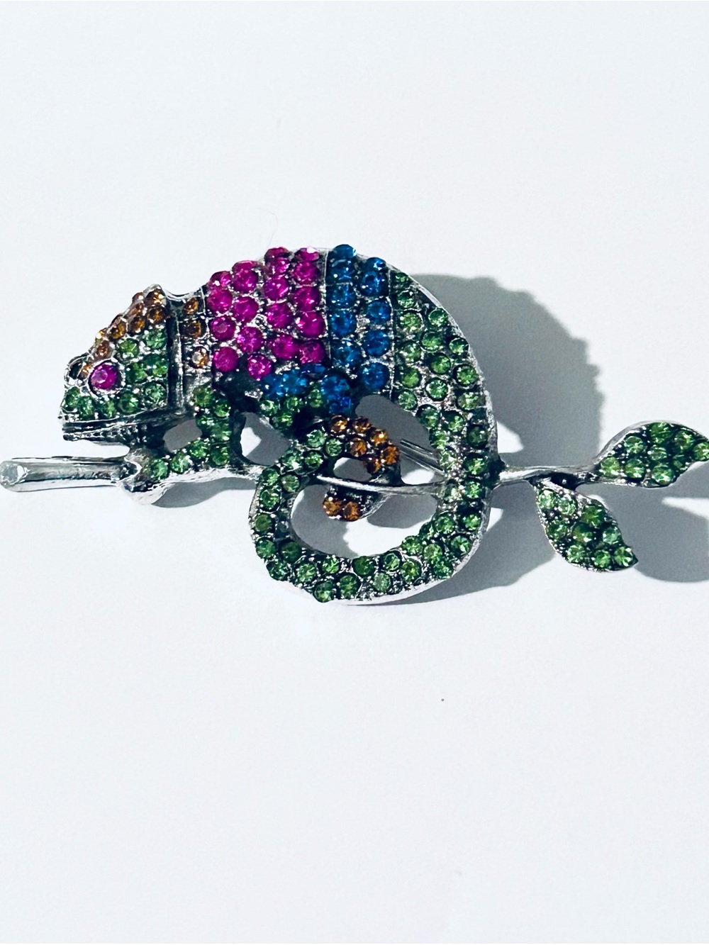 Multicolor Rhinestone Chameleon Brooch, Chameleon Pendant, Chameleon Jewelry